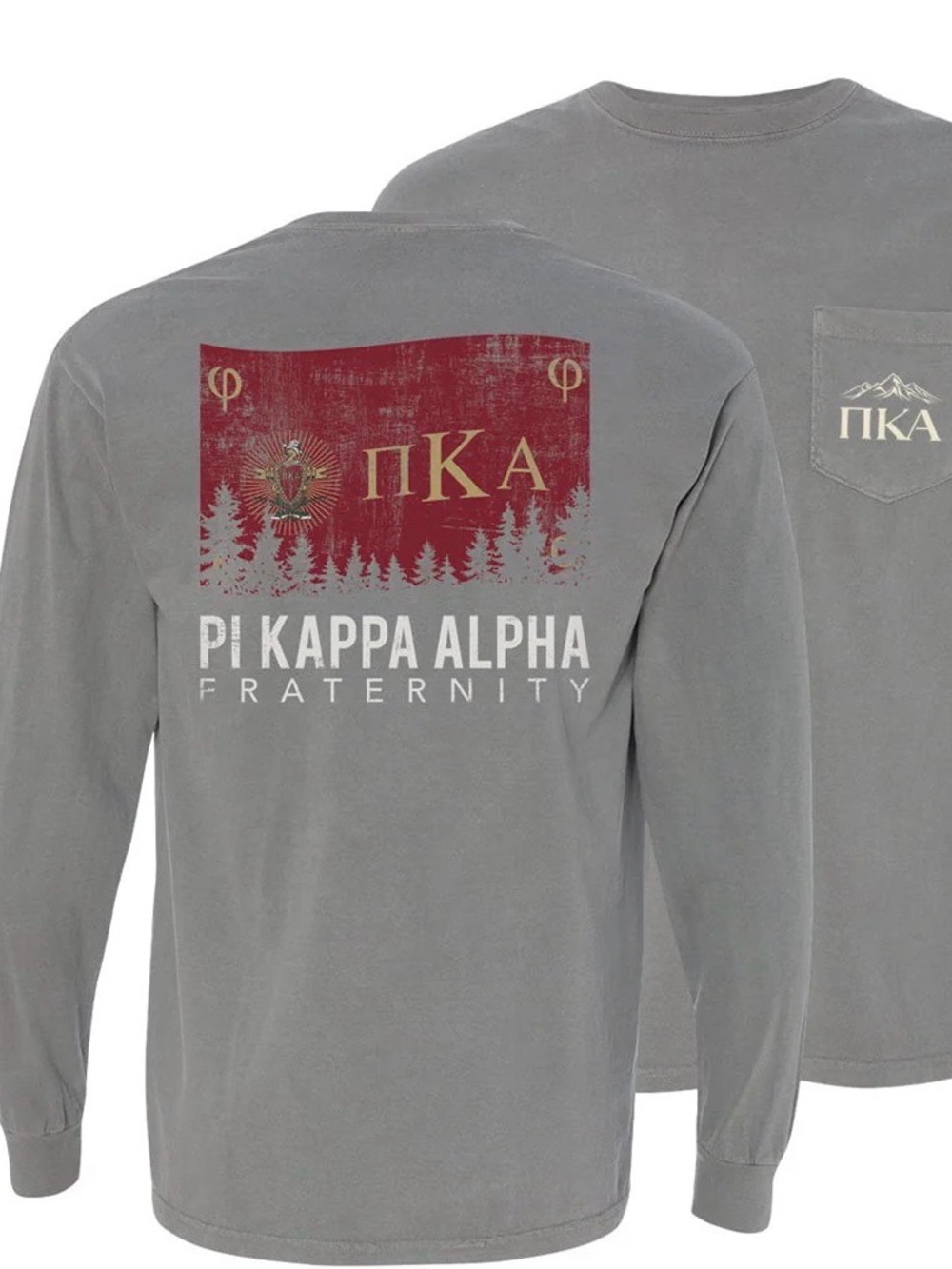 Pi Kappa Alpha Fraternity PIKE GRAY FLAG LONG SLEEVE POCKET TEE Sz L University